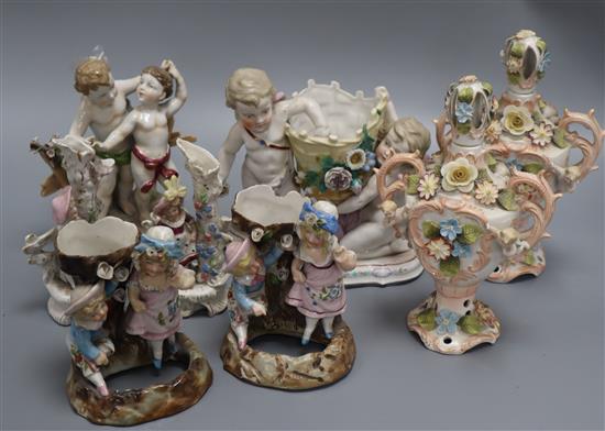 A quantity of Continental porcelain figure groups